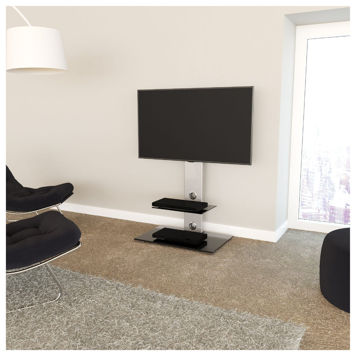 AVF Lesina 70cm Pedestal TV Stand - Silver & Black Glass