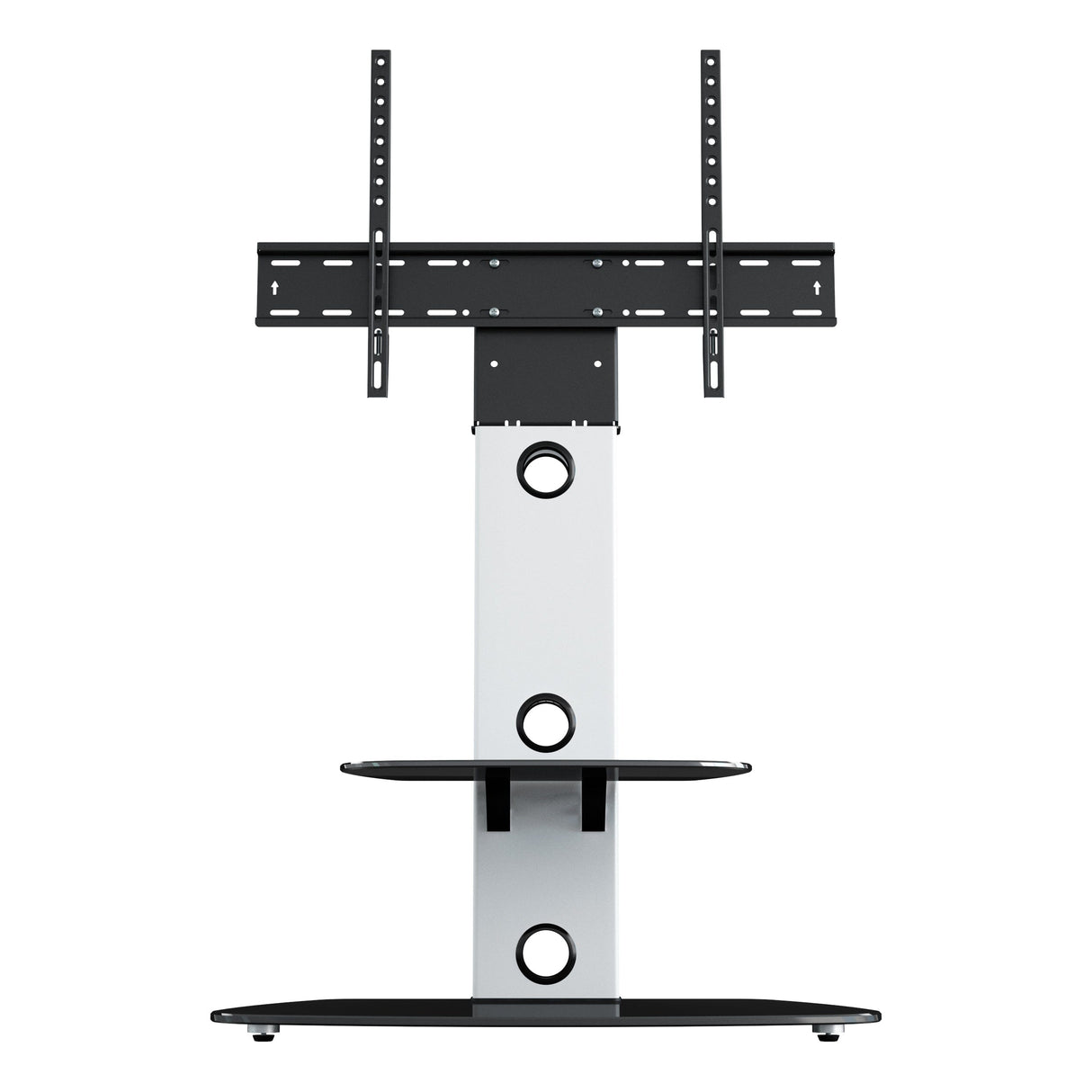 AVF Lucerne 70cm Curved Pedestal TV Stand - Satin White & Black Glass