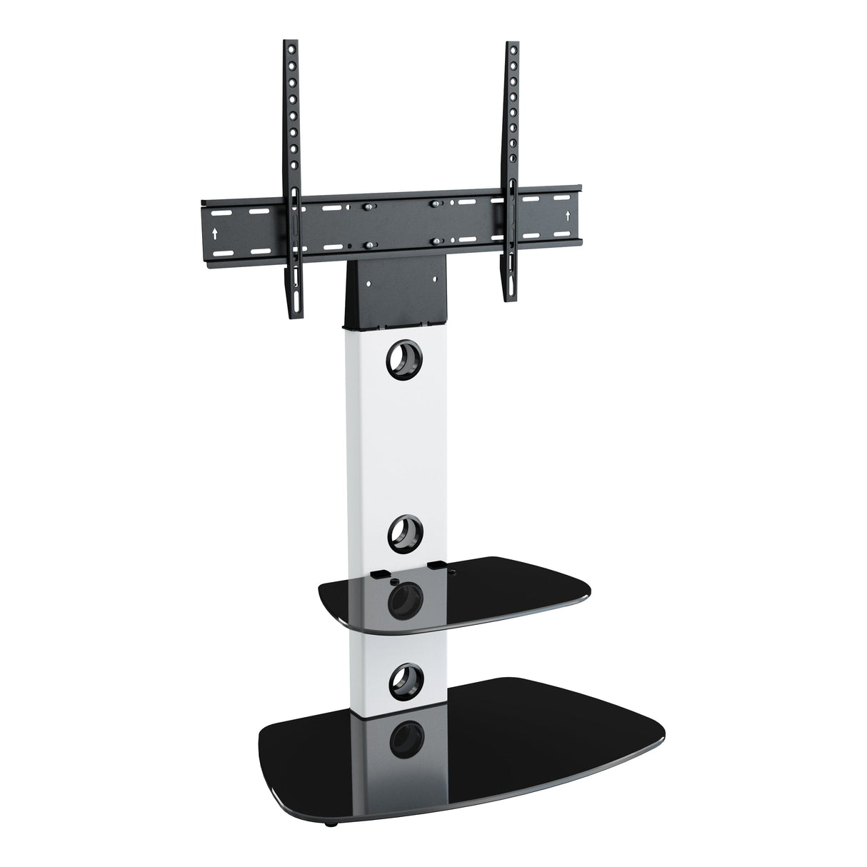 AVF Lucerne 70cm Curved Pedestal TV Stand - Satin White & Black Glass