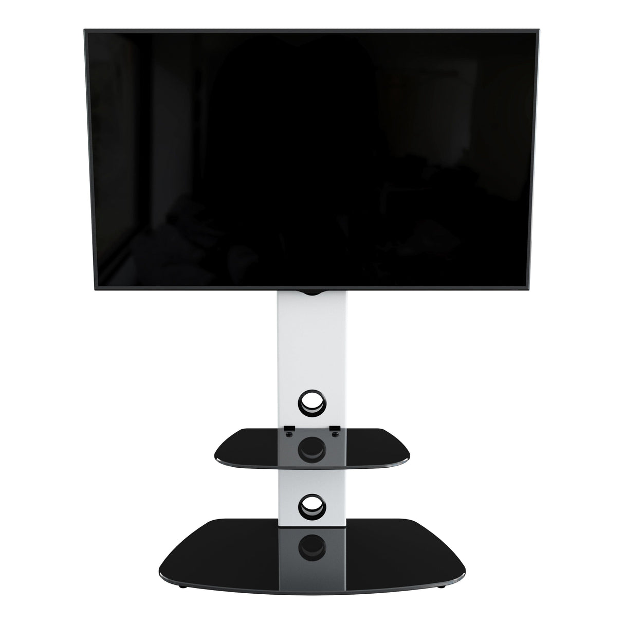 AVF Lucerne 70cm Curved Pedestal TV Stand - Satin White & Black Glass