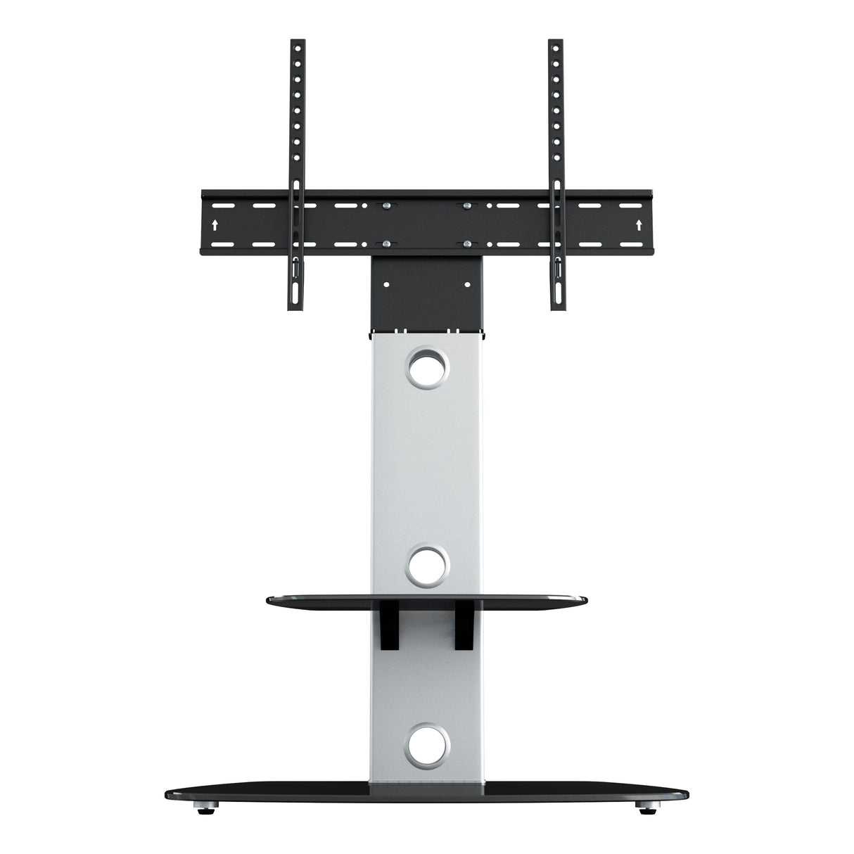 AVF Lucerne 70cm Curved Pedestal TV Stand - Silver & Black Glass
