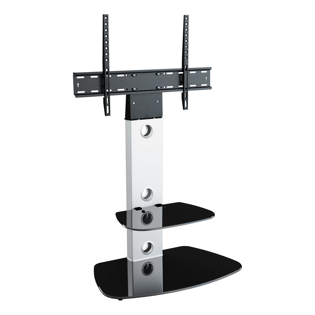 AVF Lucerne 70cm Curved Pedestal TV Stand - Silver & Black Glass