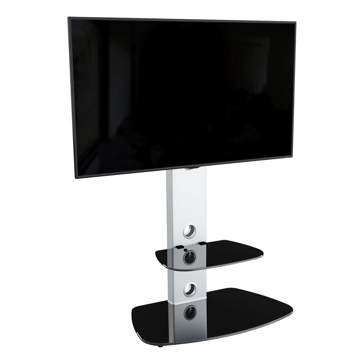 AVF Lucerne 70cm Curved Pedestal TV Stand - Silver & Black Glass