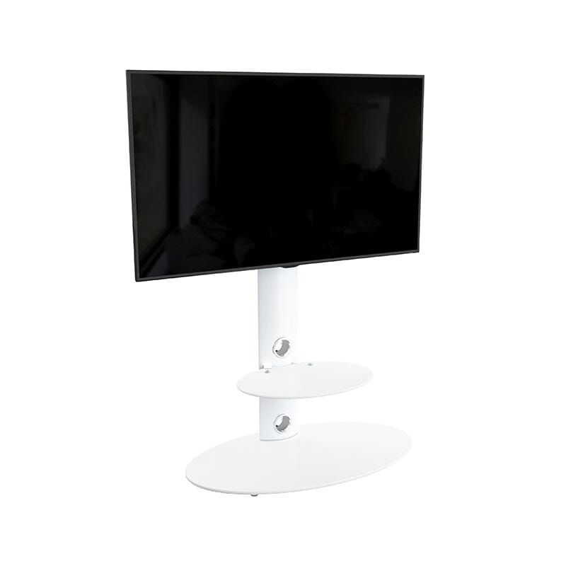 AVF Lugano 80cm Oval Pedestal TV Stand - Satin White and White Glass