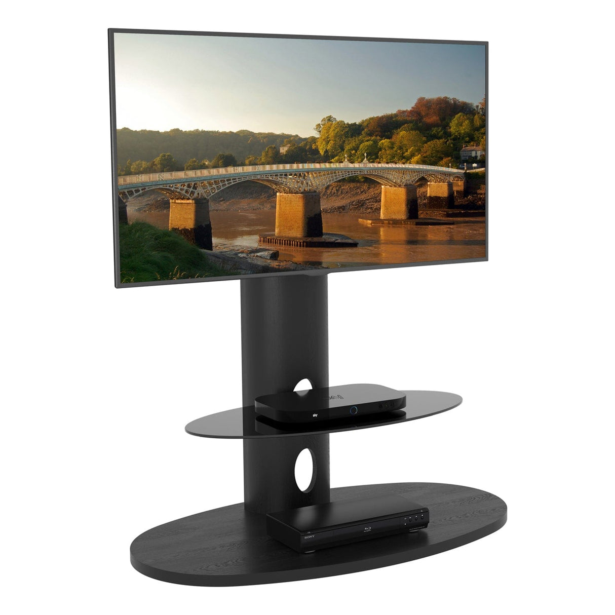 AVF Affinity Chepstow 93cm Oval Pedestal Black TV Stand, for TVs 32 - 65"