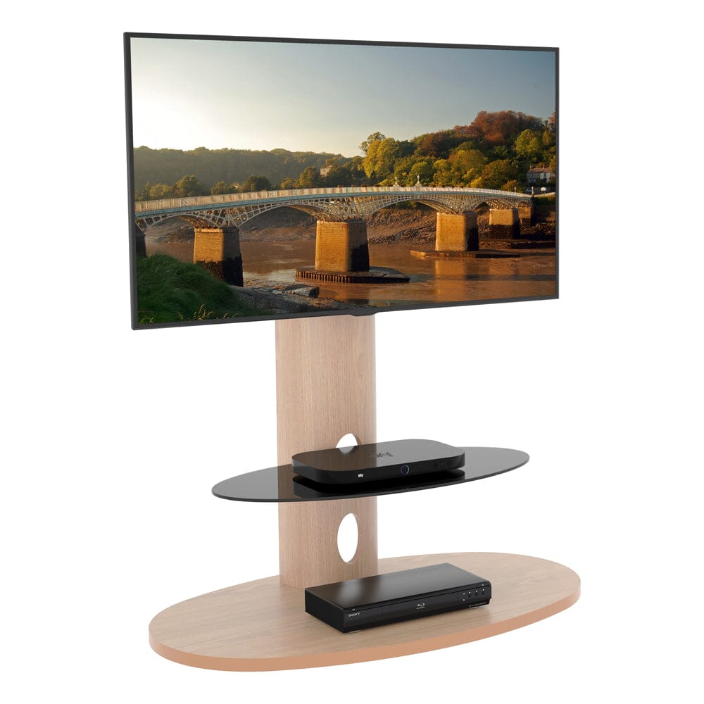 AVF Affinity Chepstow 93cm Oval Pedestal Whitewashed Oak TV Stand, for TVs 32 - 65"