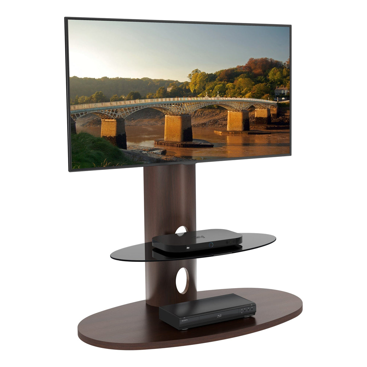 AVF Affinity Chepstow 93cm Oval Pedestal Walnut TV Stand, for TVs 32 - 65"