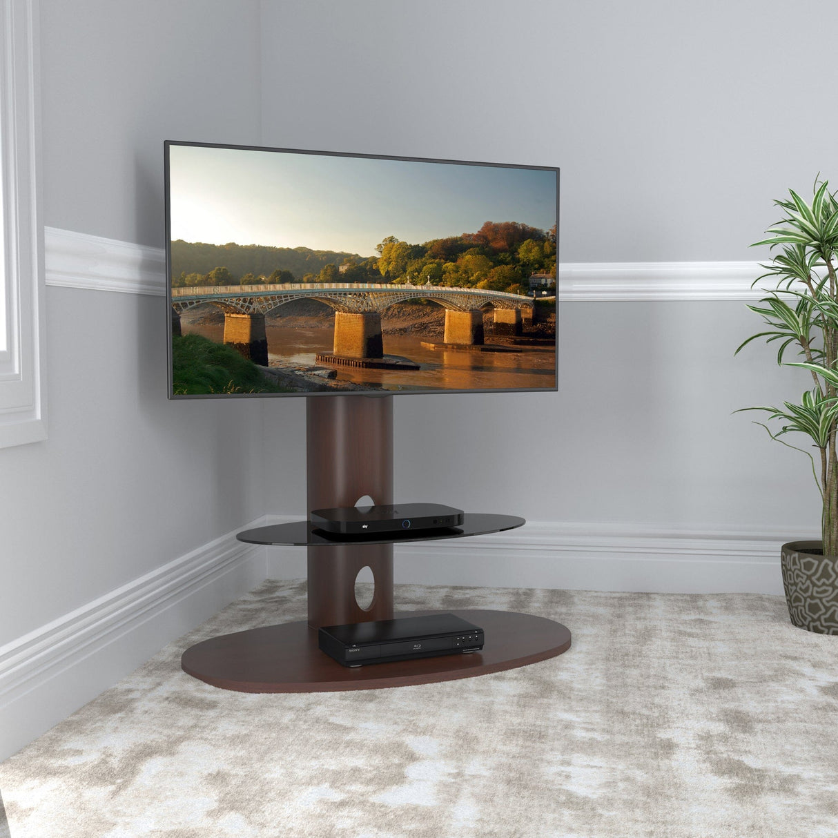 AVF Affinity Chepstow 93cm Oval Pedestal Walnut TV Stand, for TVs 32 - 65"