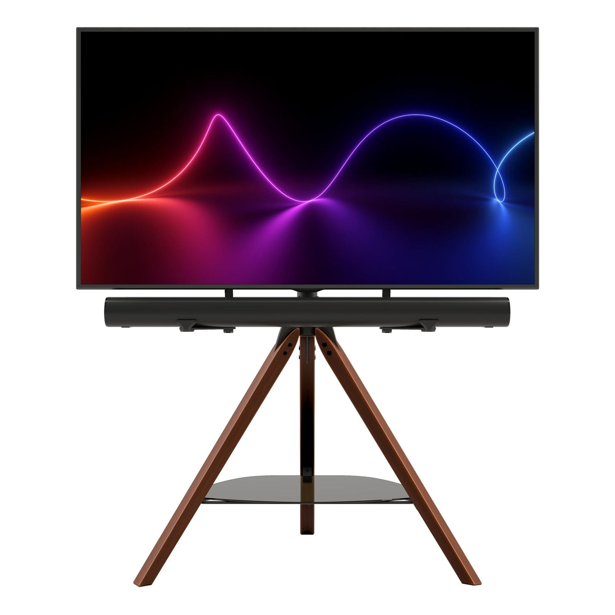 AVF Hoxton Sound Freestanding Tripod Dark Wood TV Stand with Soundbar Bracket