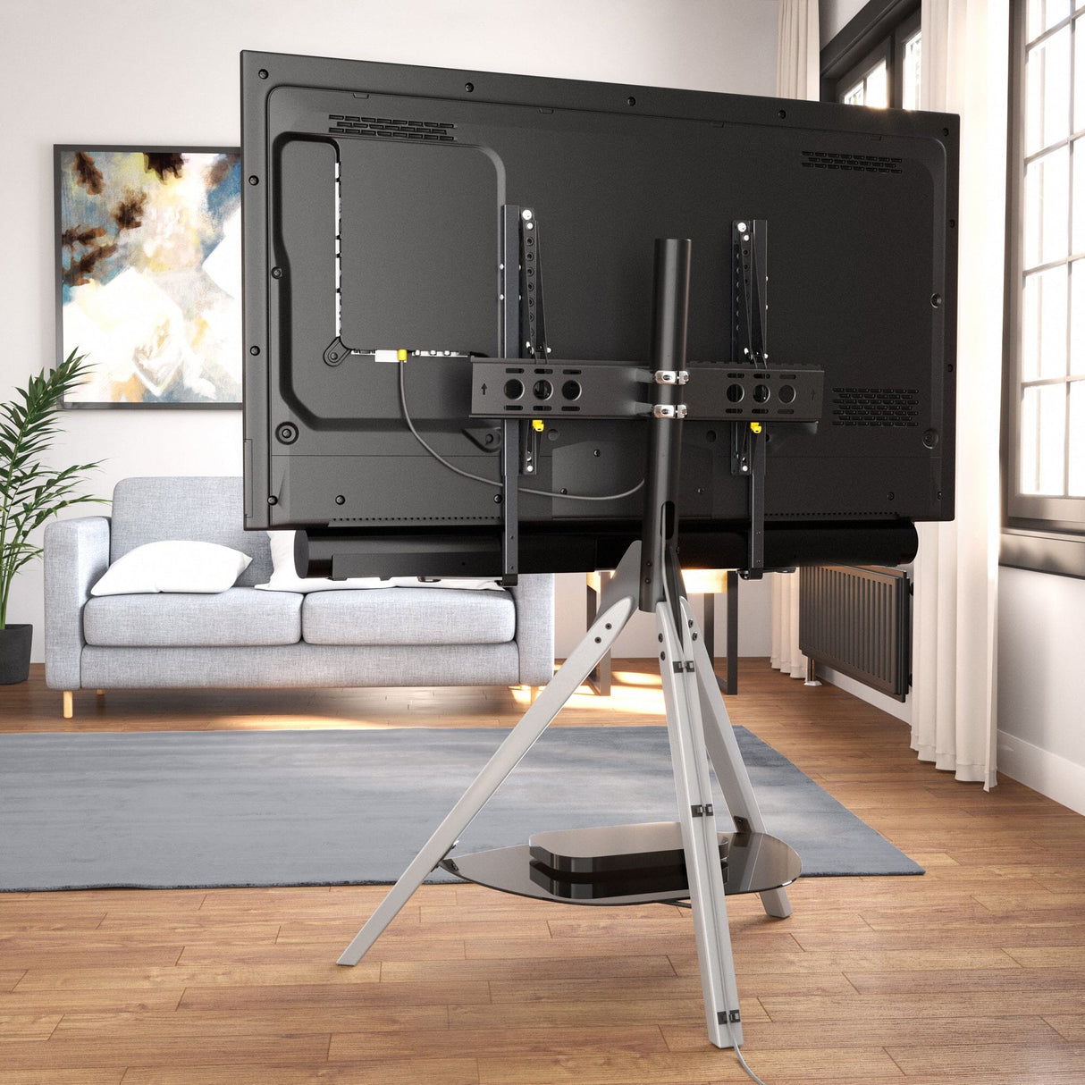 AVF Hoxton Sound Freestanding Tripod Grey TV Stand with Soundbar Bracket