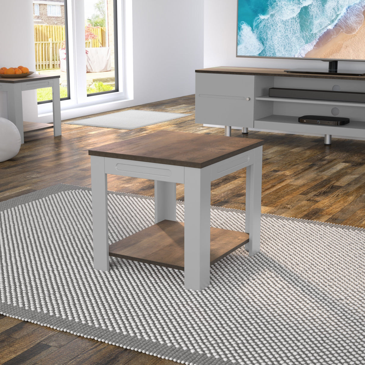 AVF Whitesands Side Table - Satin Grey & Wood