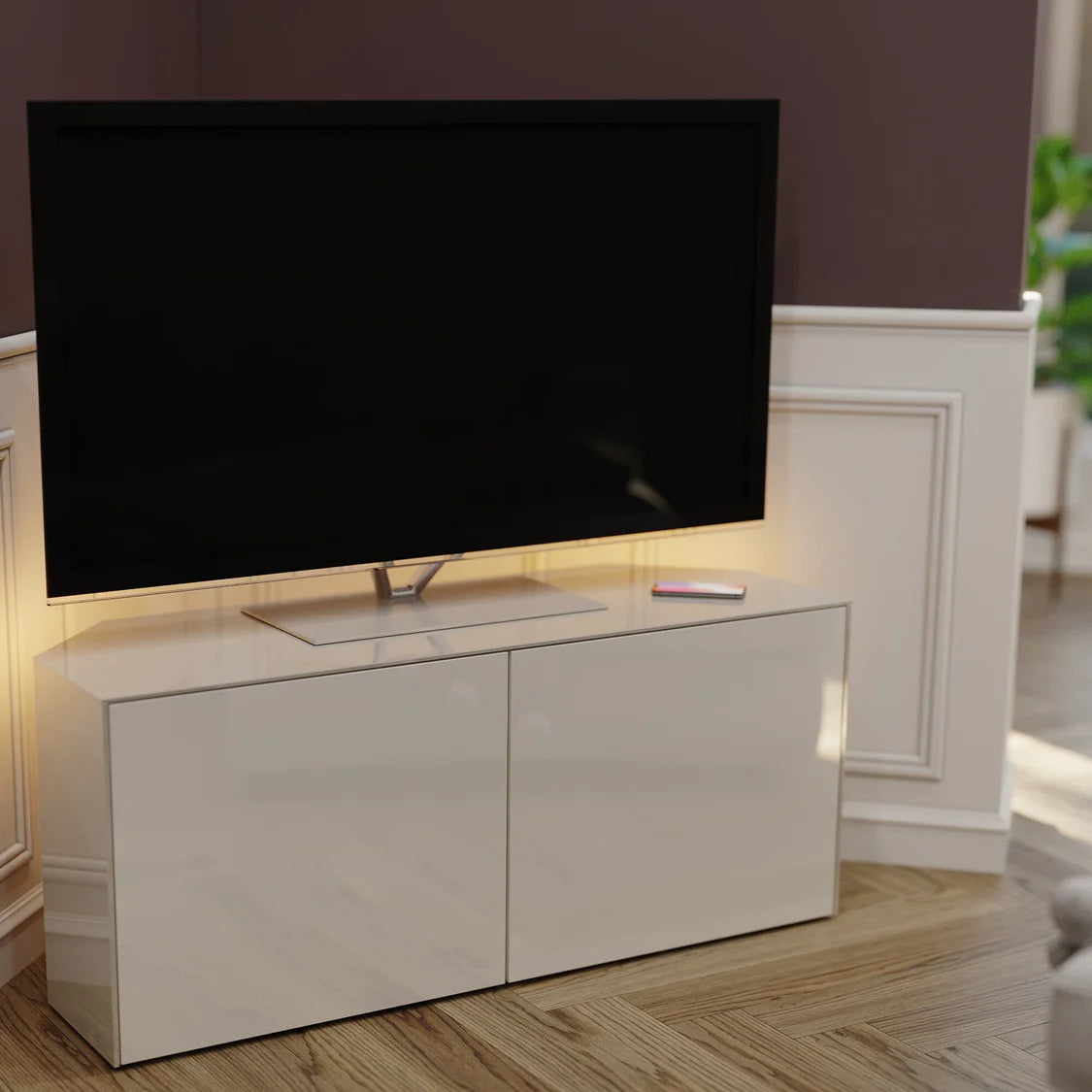 Frank Olsen High Gloss White 1200mm Corner TV Cabinet with LED Lighting