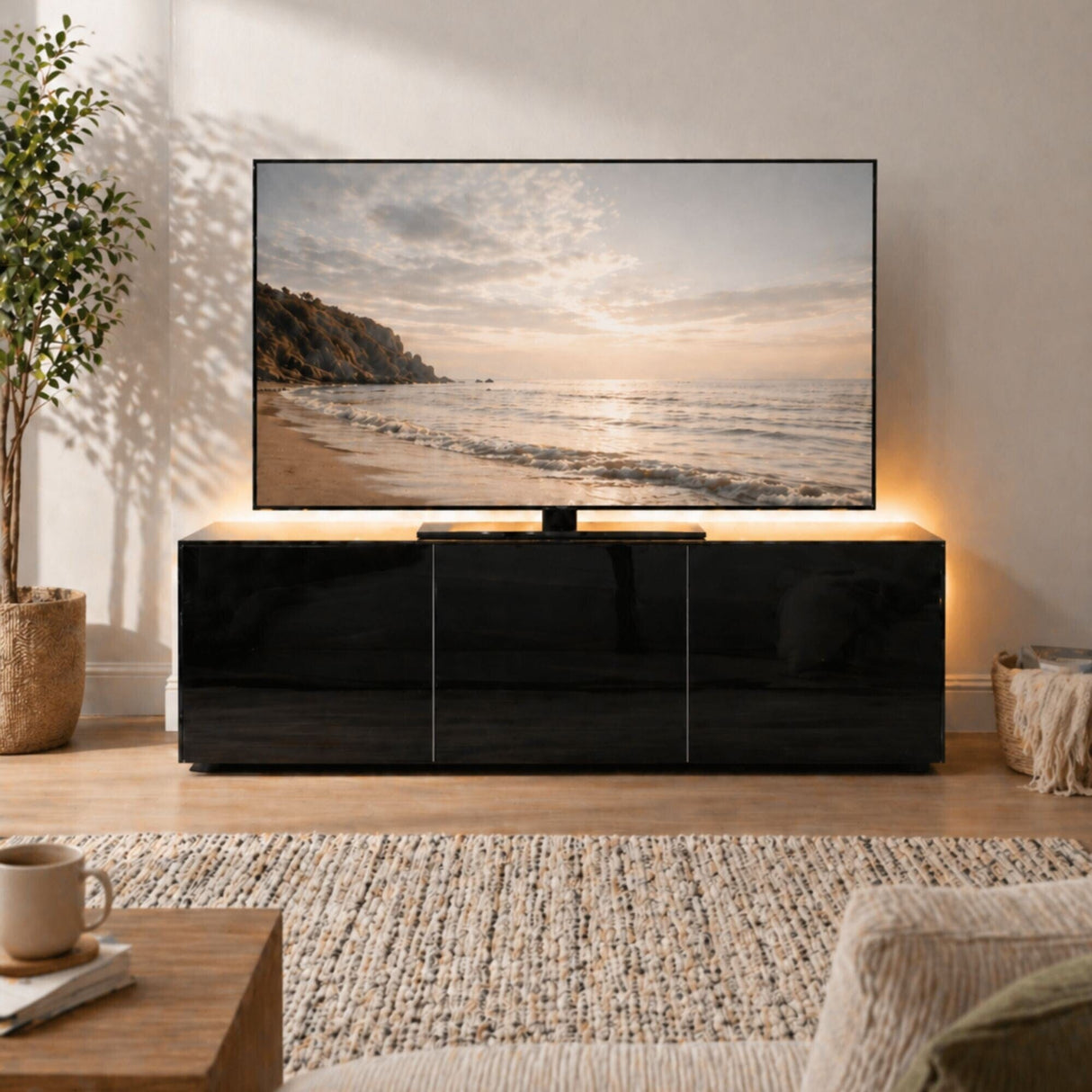 Frank Olsen High Gloss Black 1500mm TV Cabinet with LED Lighting
