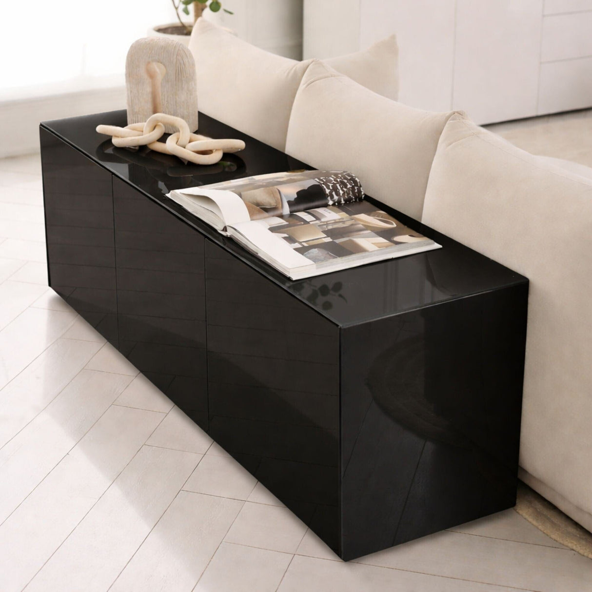 Frank Olsen High Gloss Black 1500mm TV Cabinet with LED Lighting