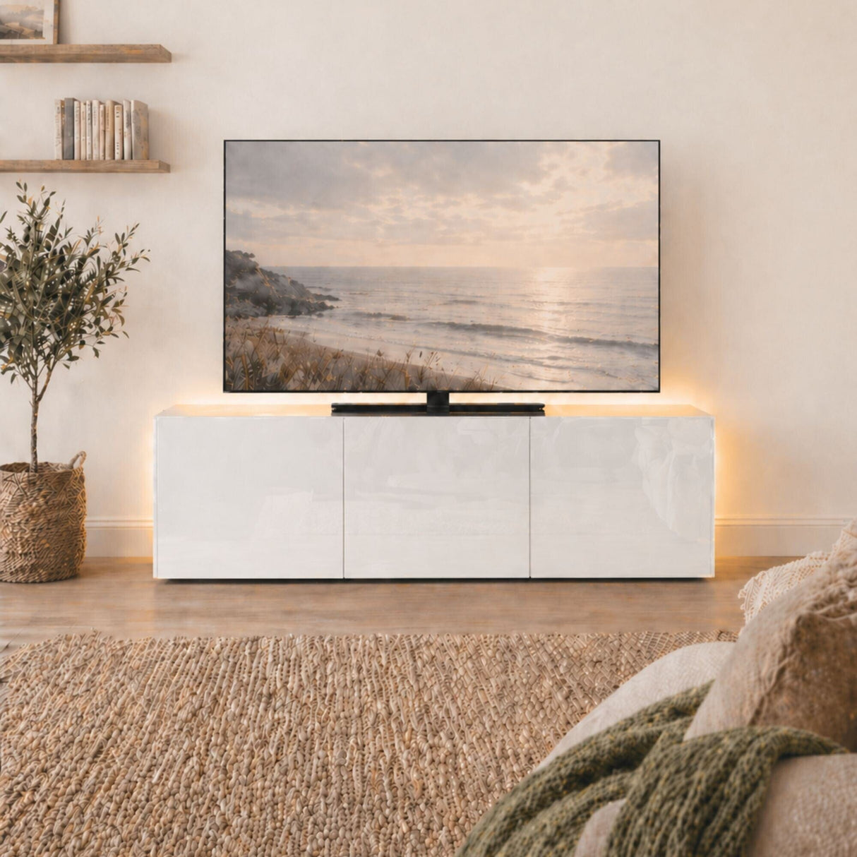 Frank Olsen High Gloss White 1500mm TV Cabinet with LED Lighting