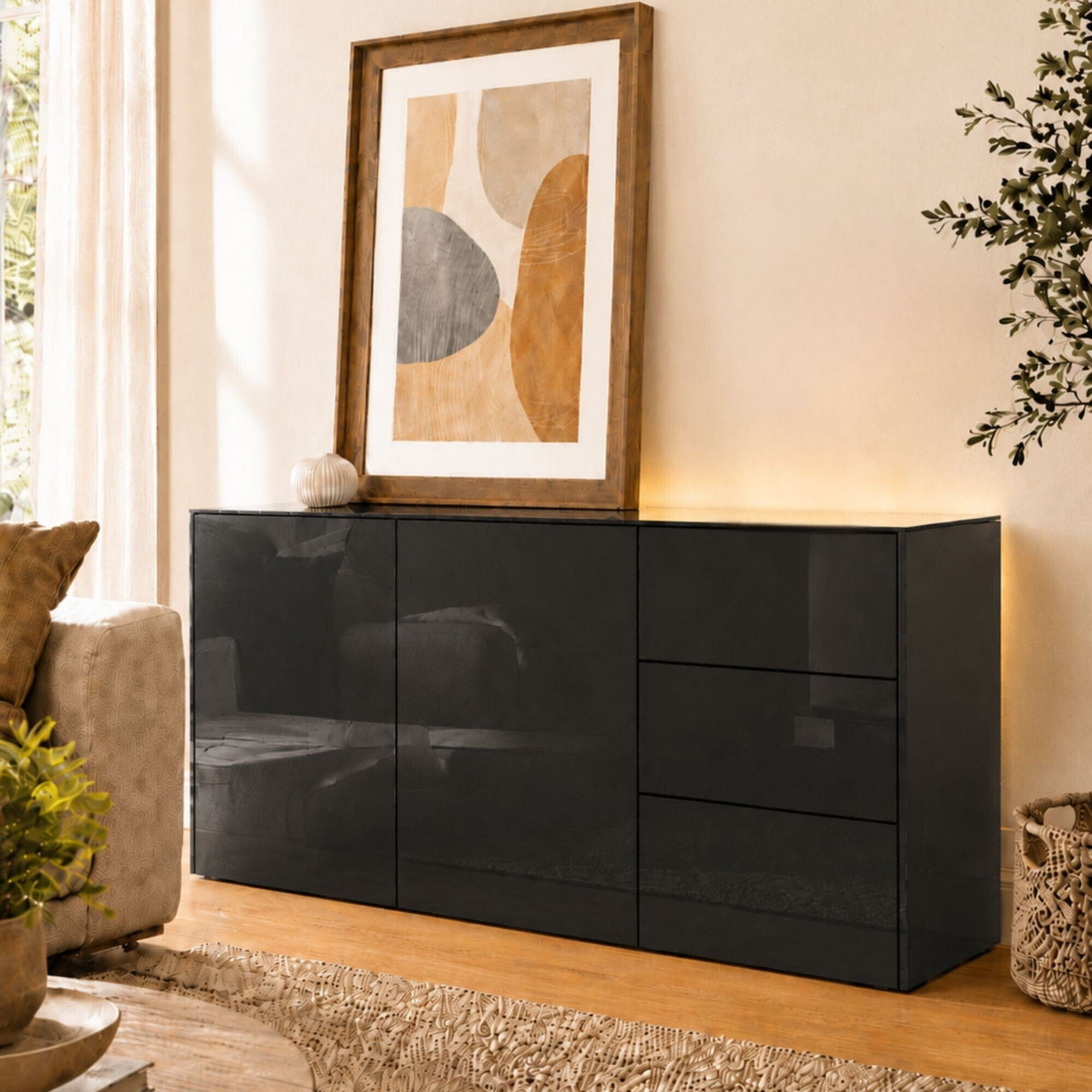 Frank Olsen Intel Range Gloss Black Sideboard With LED Lighting