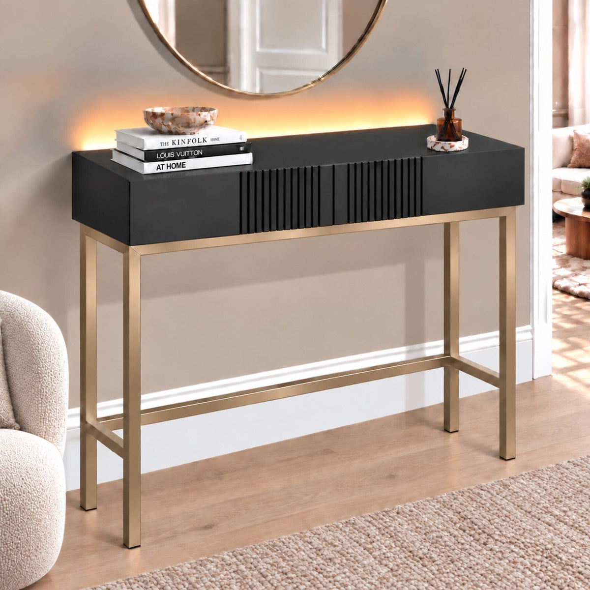 Frank Olsen Iona Black Console Table with Mood Lighting