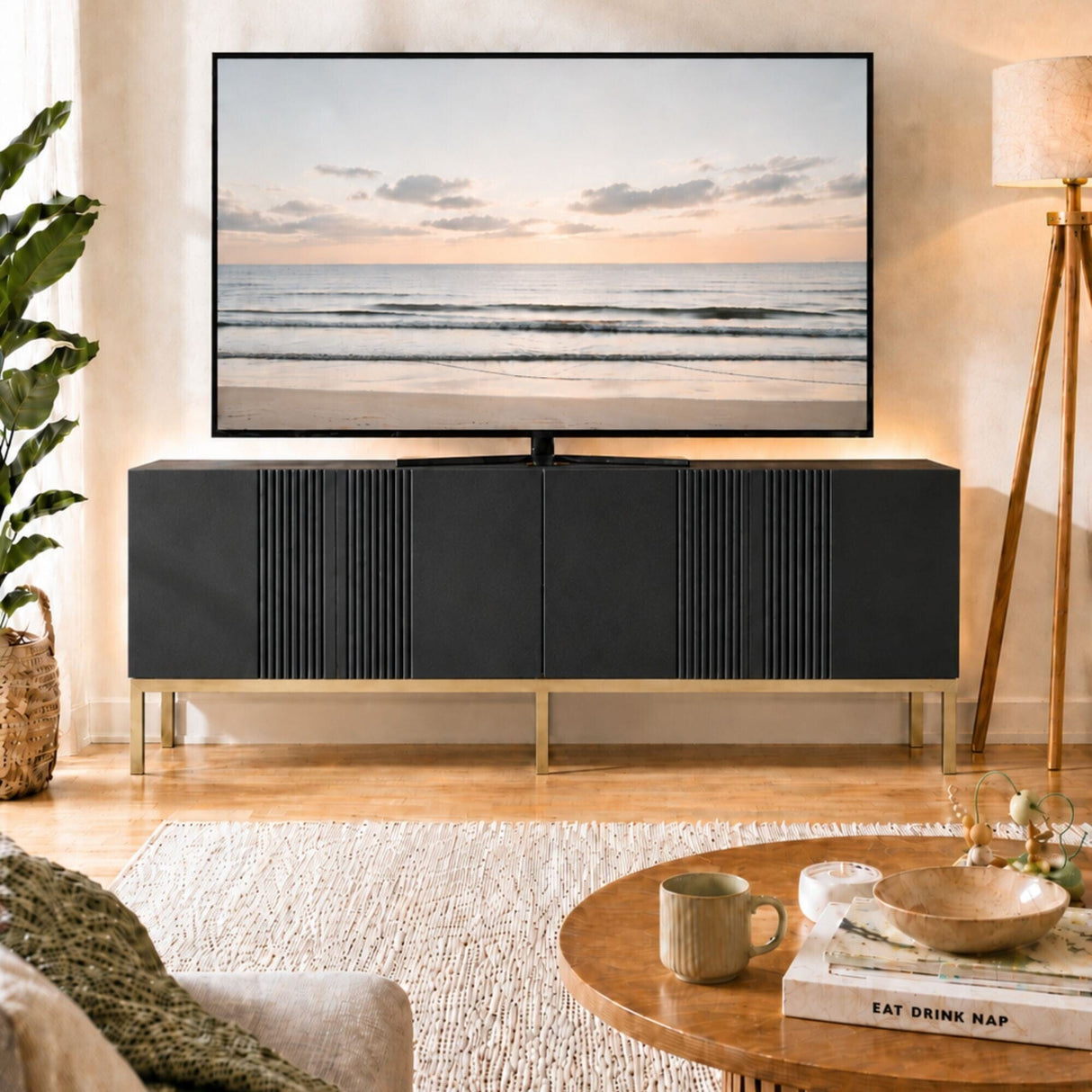 Frank Olsen Iona Black TV Cabinet with Mood Lighting for TV's up to 70"