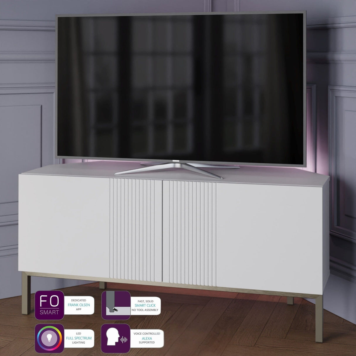 Frank Olsen Iona White Corner TV Cabinet with Mood Lighting for TV's up to 50"