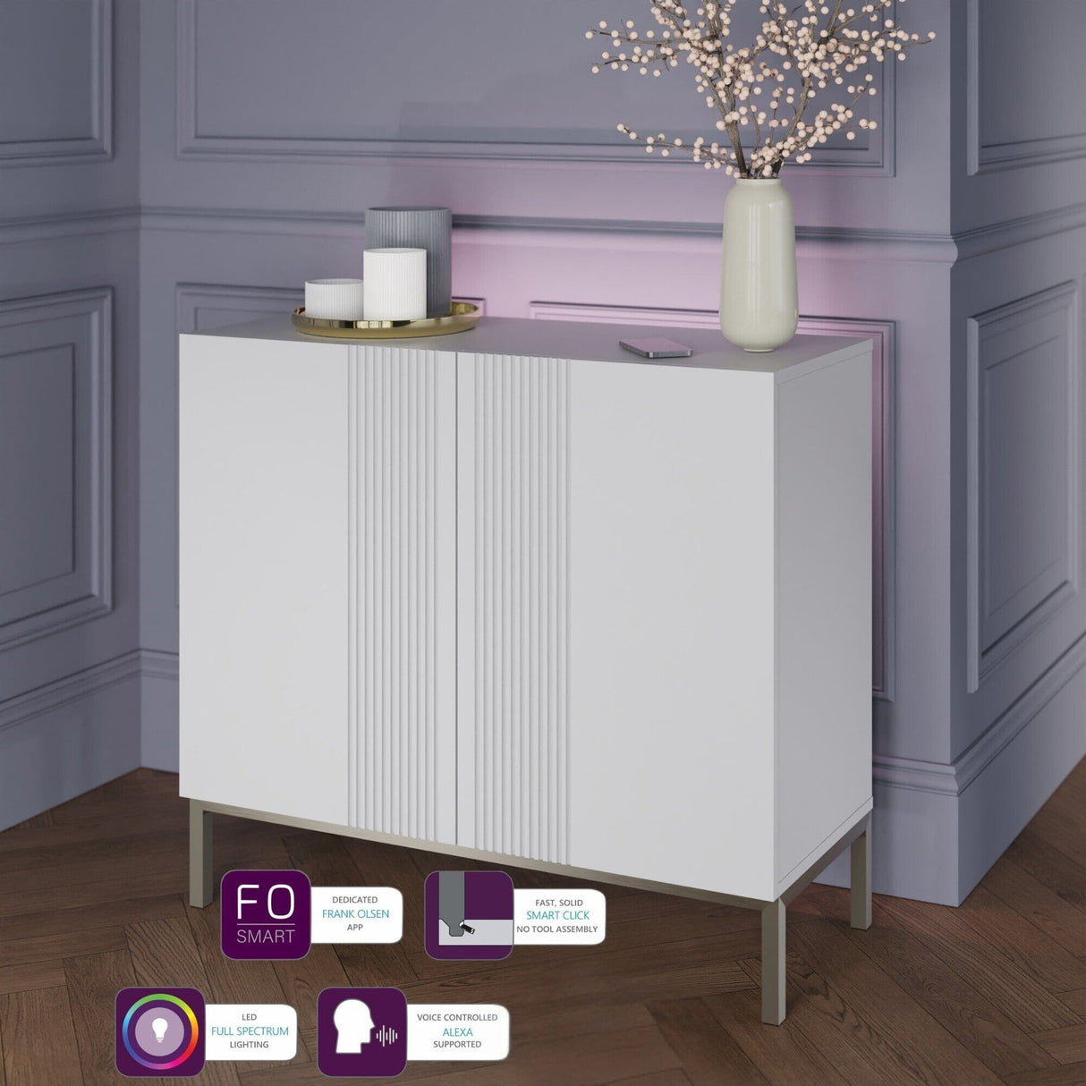 Frank Olsen Iona White Small Sideboard with Mood Lighting