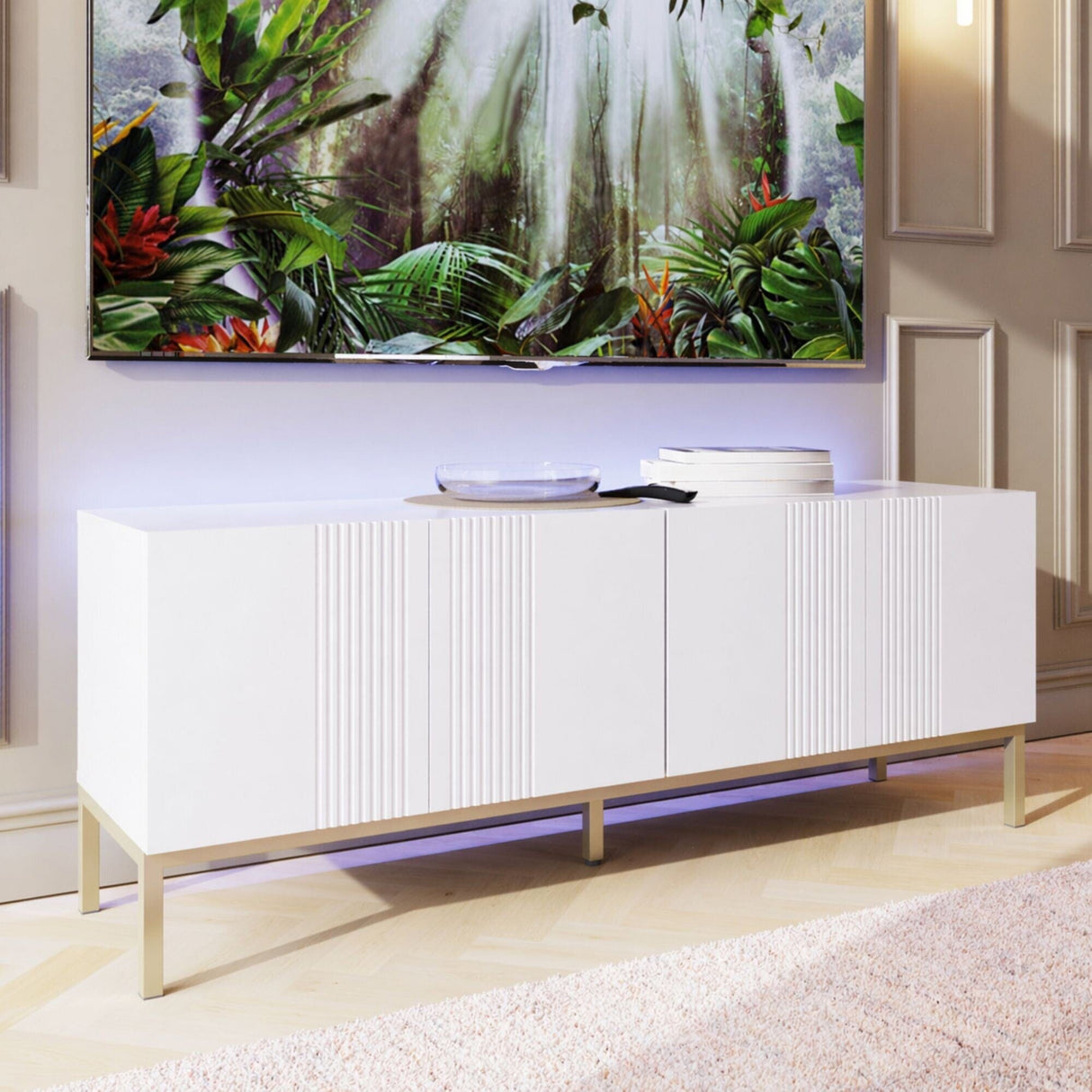 Frank Olsen Iona White TV Cabinet with Mood Lighting for TV's up to 70"