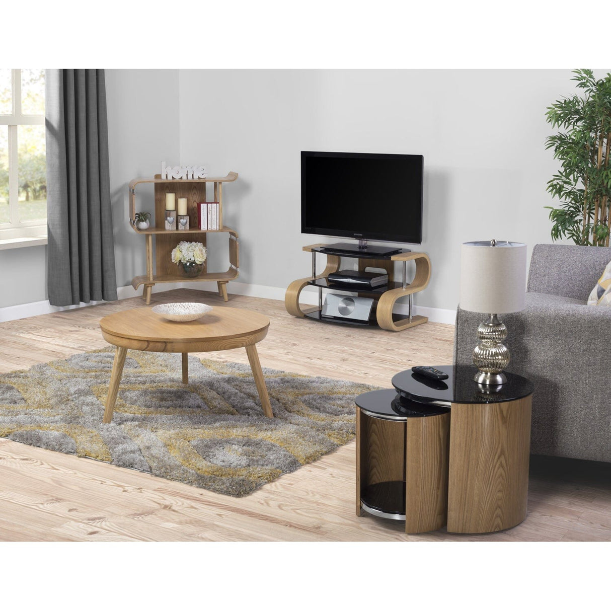 Jual San Marino Curved Oak Nest of 2 x Glass-top Tables (JF305 OB)