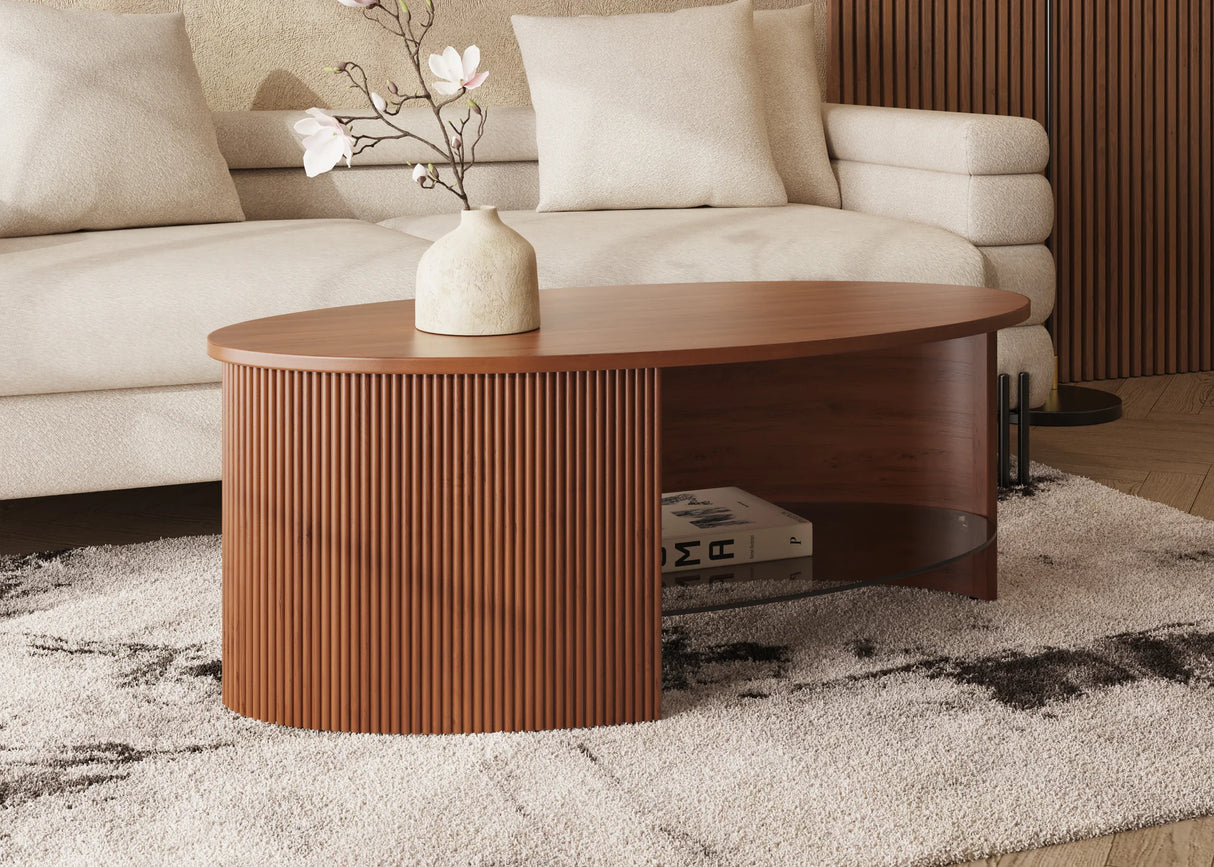 Jual Roma Walnut Fluted Curved Coffee Table
