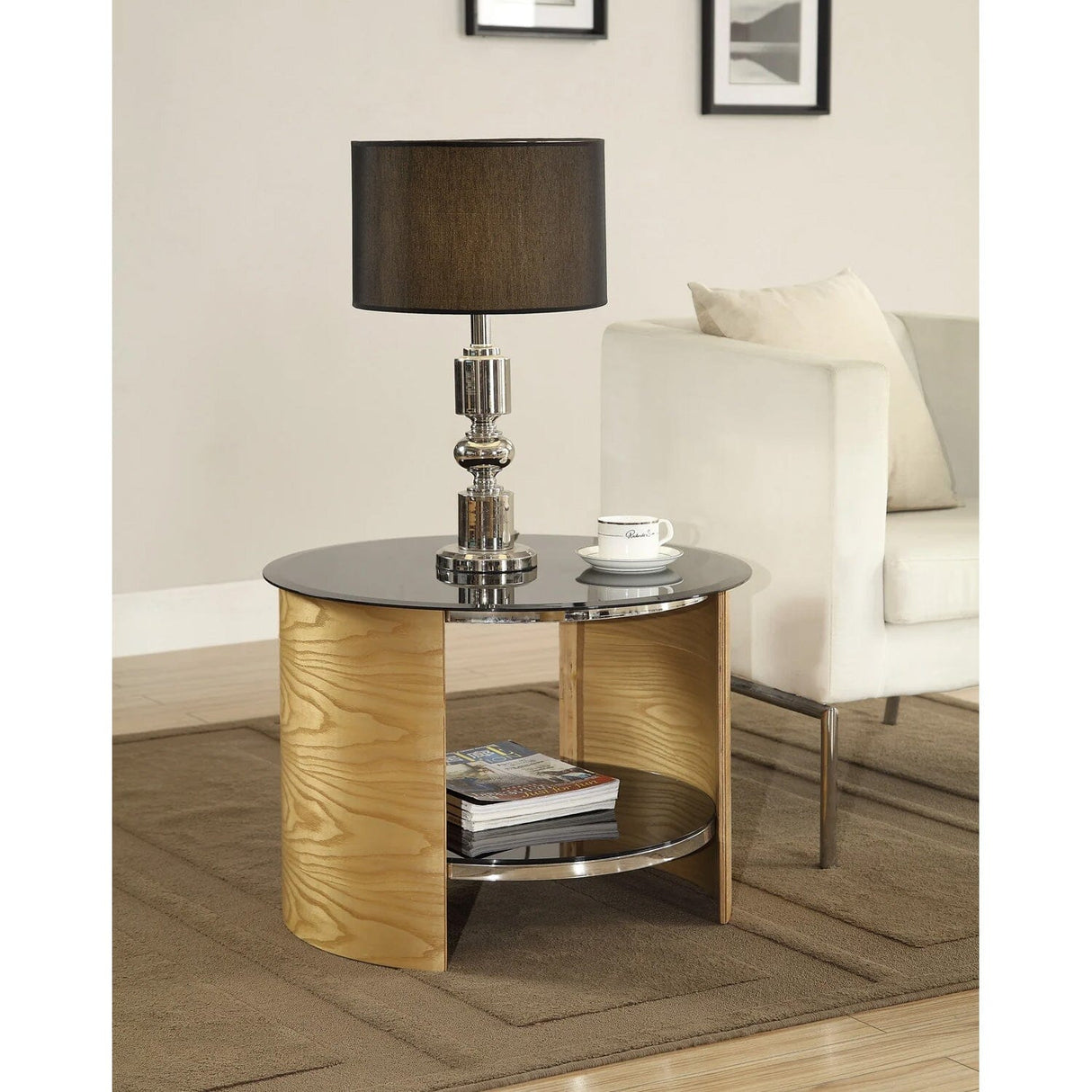 Jual San Marino Curved Oak Round Lamp Table (JF303 OB)
