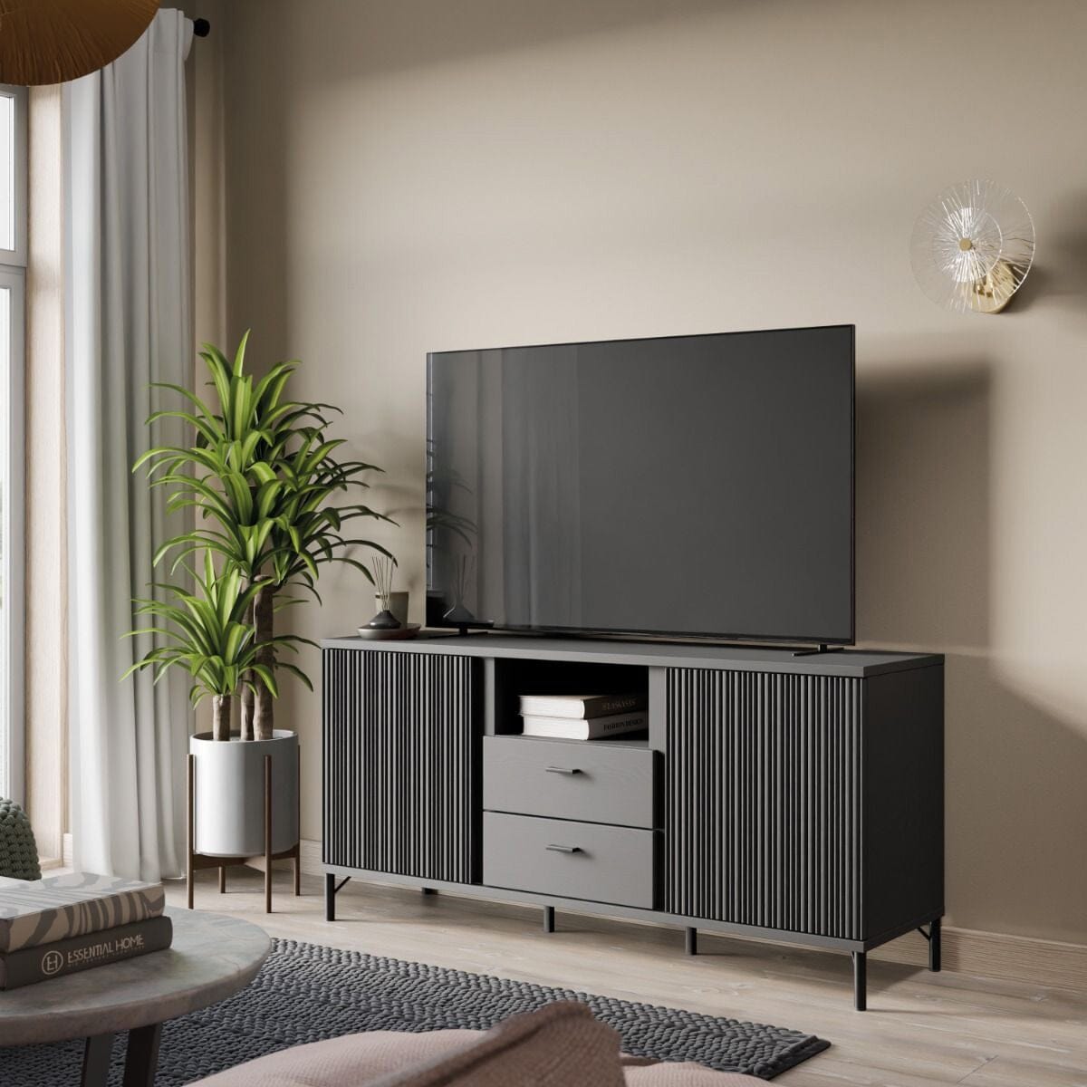 Furniture To Go Lusaka TV Cabinet 2 Door 2 Drawer in Black Graphite