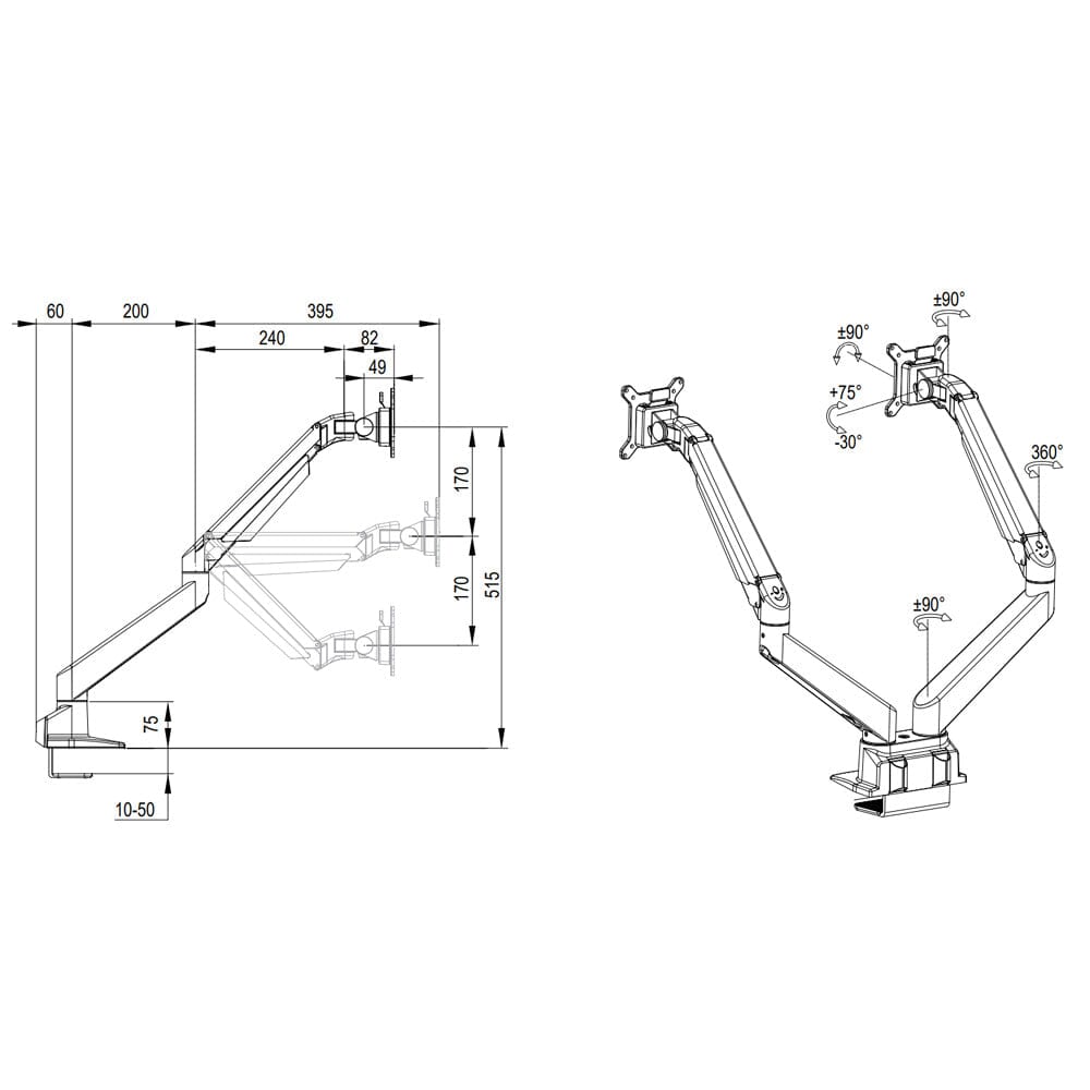 Multibrackets M VESA Gas Lift Arm Dual Arm w. Laptop Holder Black