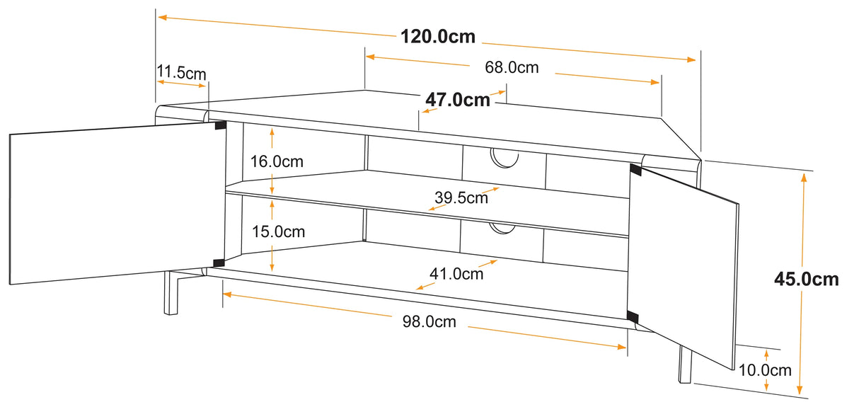 MDA Designs CORVUS Corner-Friendly Gloss Black Contemporary TV Cabinet