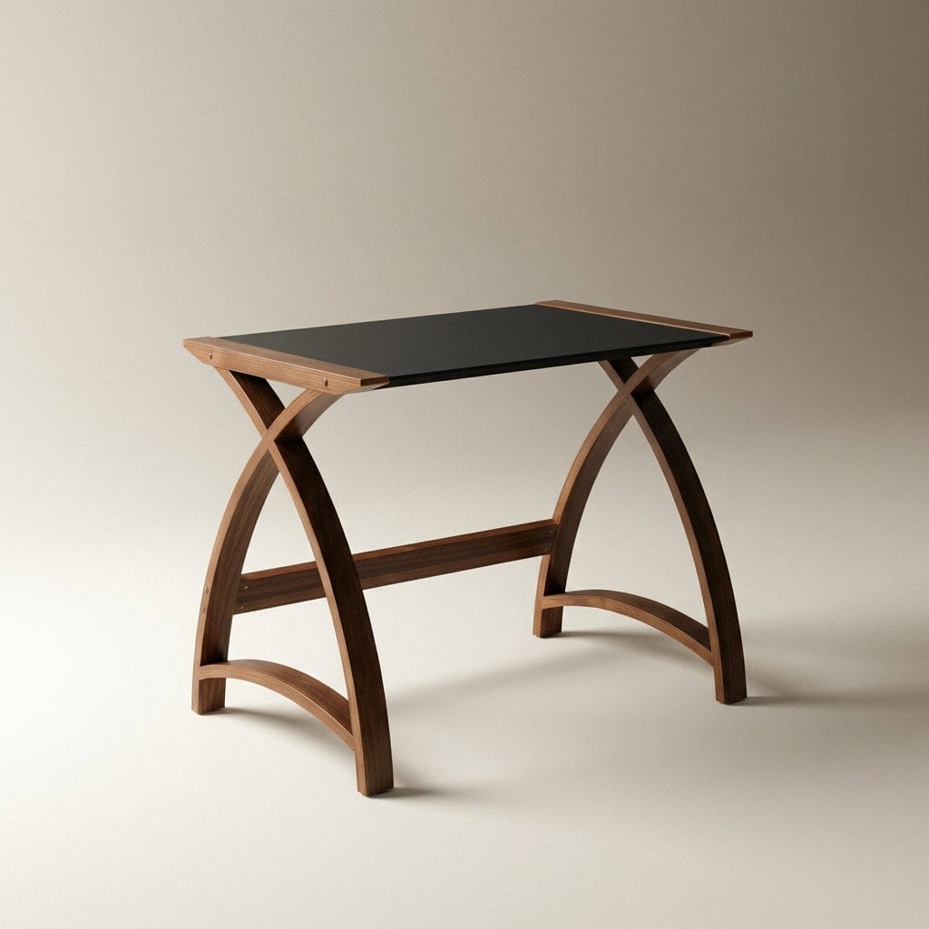 Jual Helsinki Curved 900mm wide Laptop Table in Walnut and Black Glass