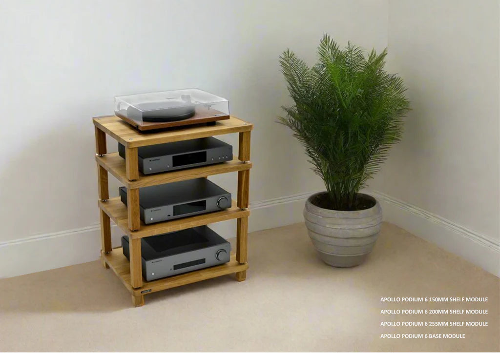 Apollo Podium 6 Natural Oak 4 Shelf Modular Hi-Fi Rack