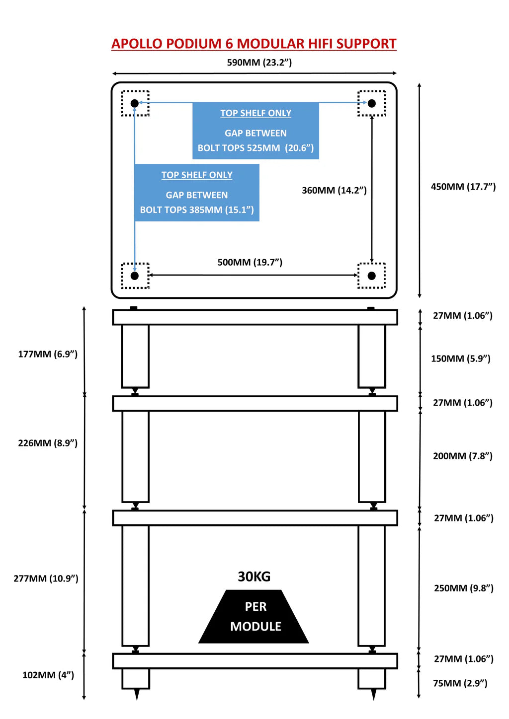Apollo Podium 6 Natural Oak 4 Shelf Modular Hi-Fi Rack