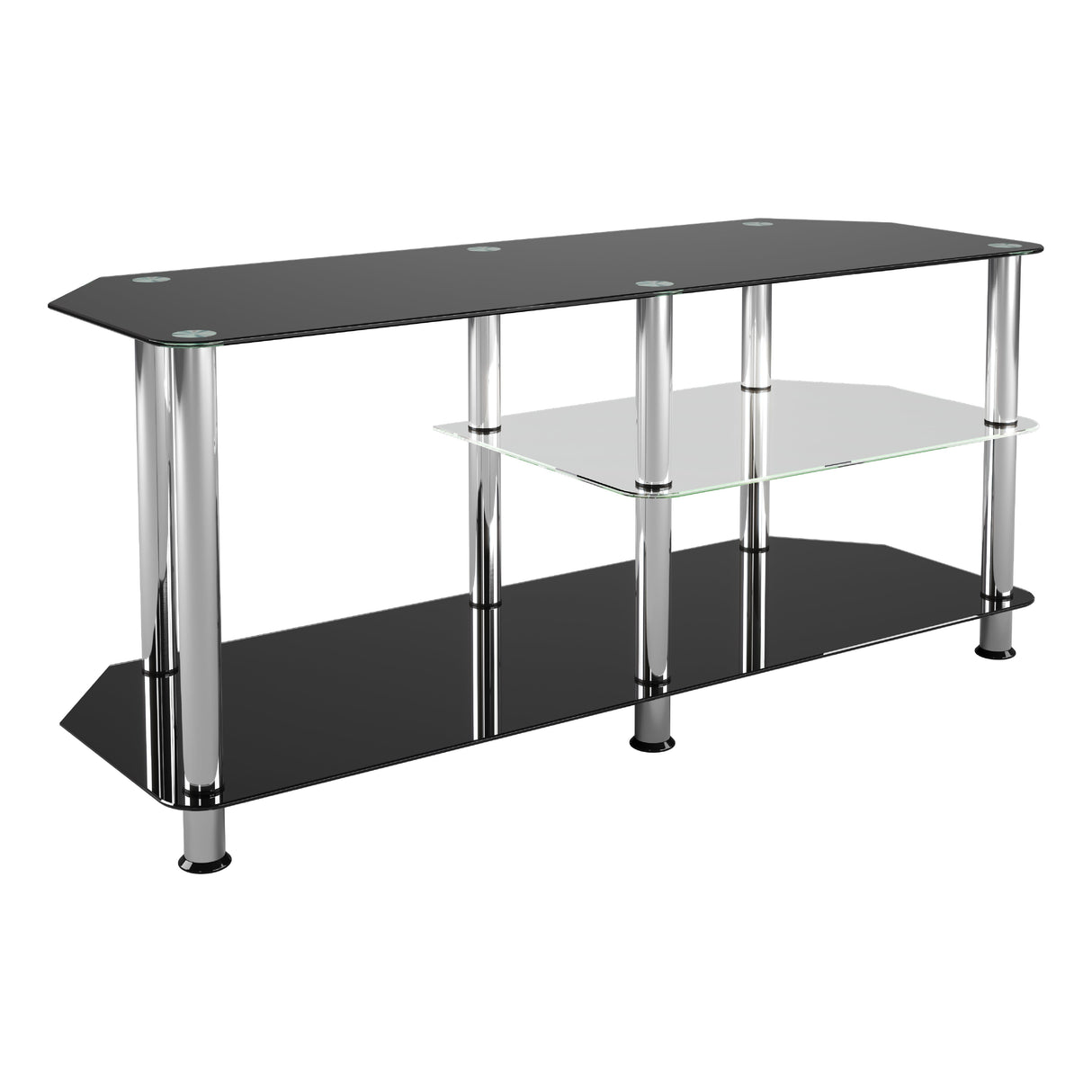 AVF Classic 1.14m Glass TV Stand with Vertical Storage - Black & Chrome