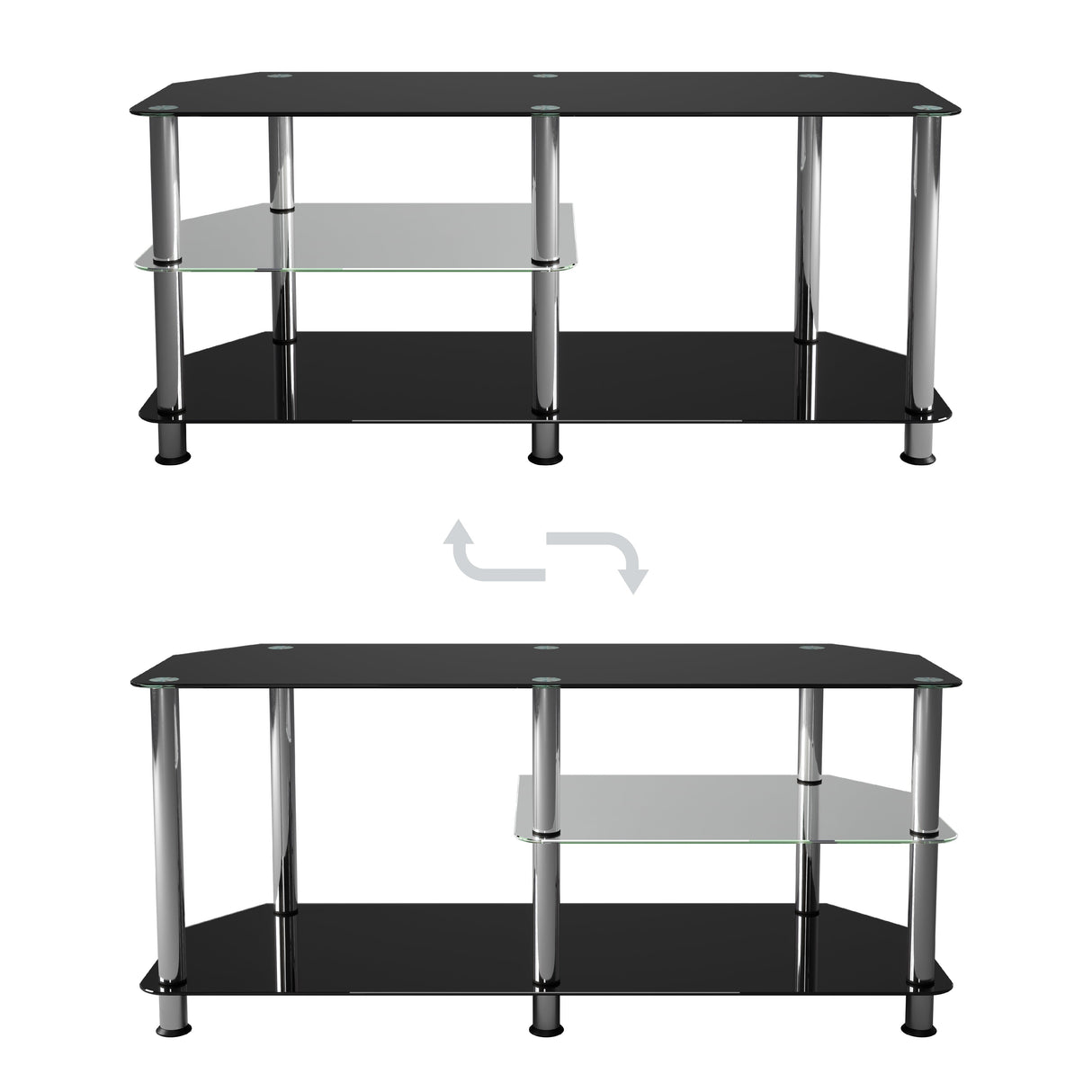 AVF Classic 1.14m Glass TV Stand with Vertical Storage - Black & Chrome