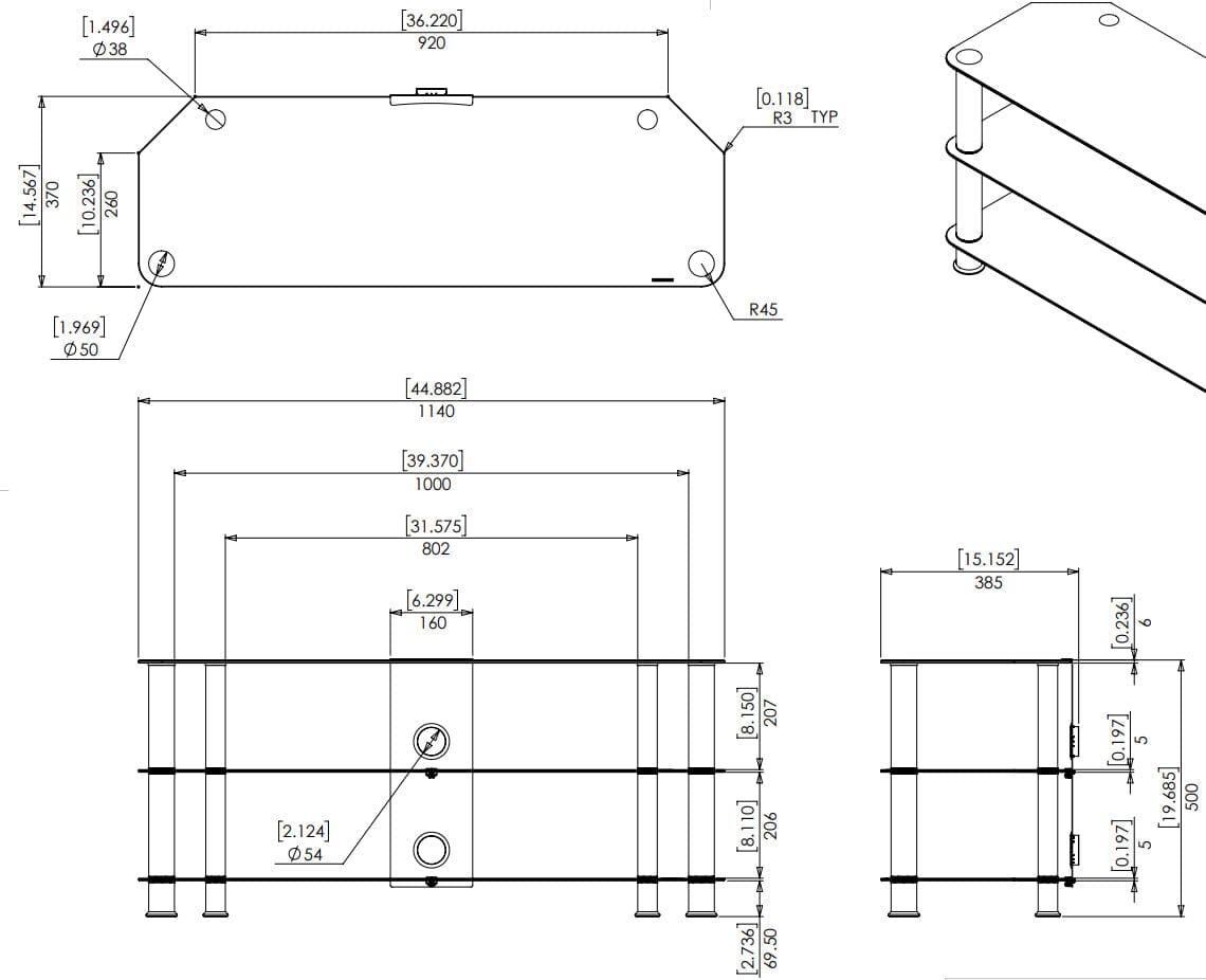 AVF SDC1140CMCC: Classic 1.14m Glass Corner TV Stand with Cable Management (Clear & Chrome)