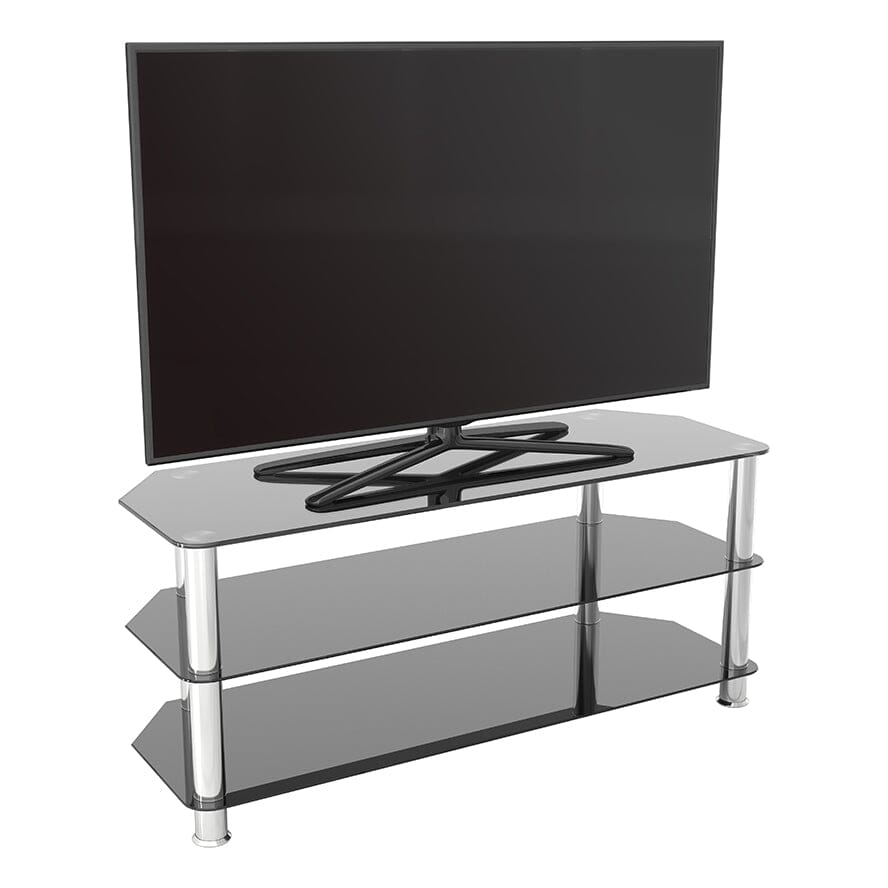 AVF Classic 1.14m Glass Corner TV Stand - Black & Chrome