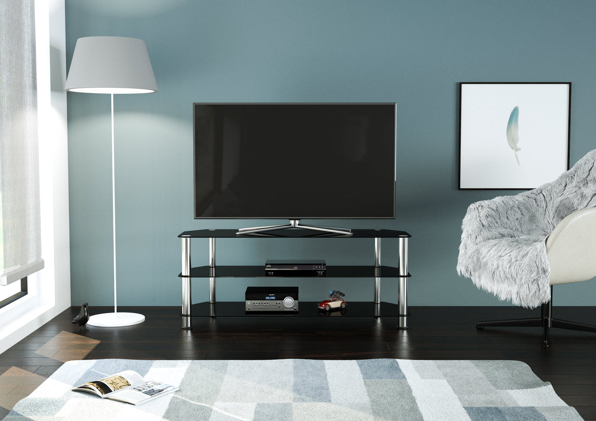AVF Classic 1.25m Glass Corner TV Stand - Black & Chrome
