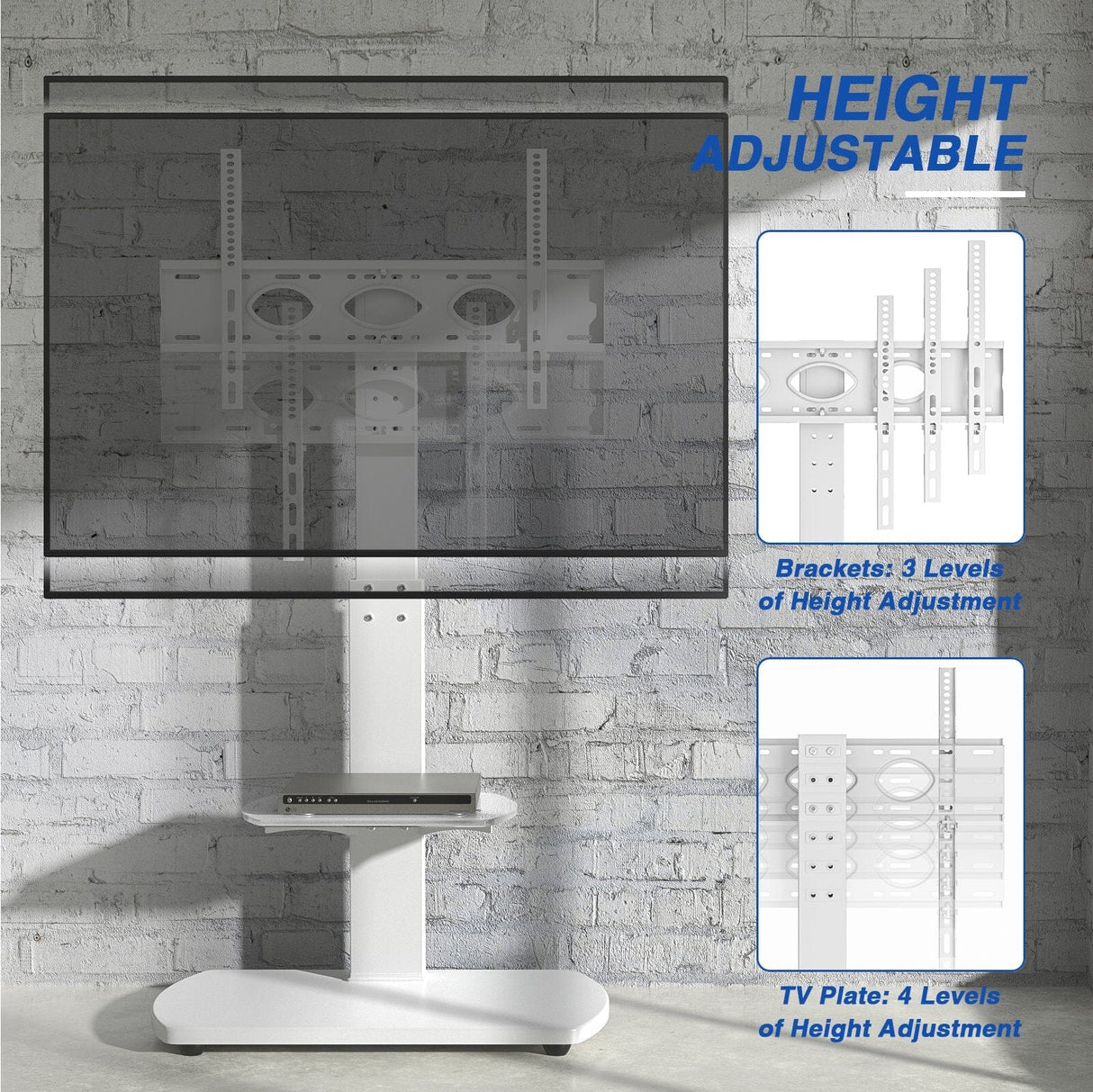 TTAP FS1-WHT White TV Stand with Height Adjustable Swivel Bracket for up to 55" TVs