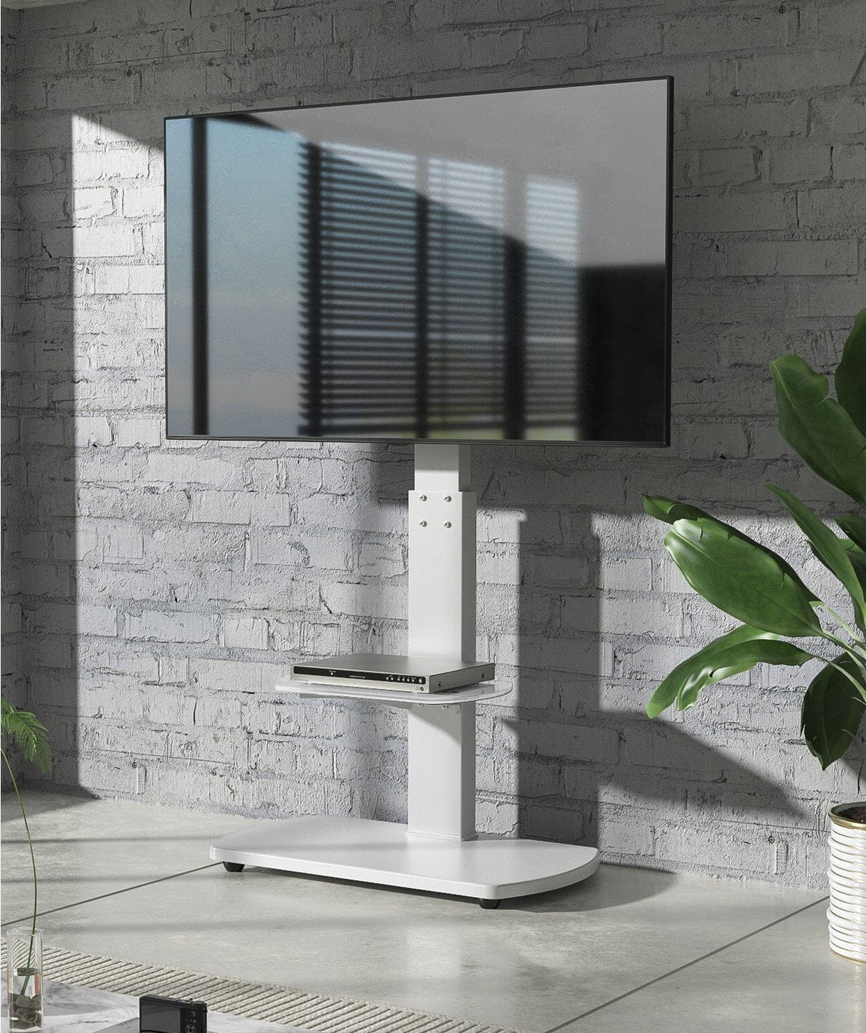 TTAP FS1-WHT White TV Stand with Height Adjustable Swivel Bracket for up to 55" TVs