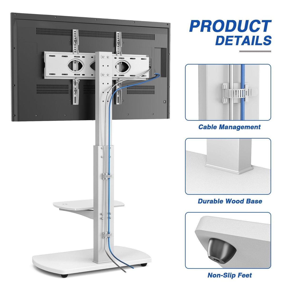 TTAP FS1-WHT White TV Stand with Height Adjustable Swivel Bracket for up to 55" TVs