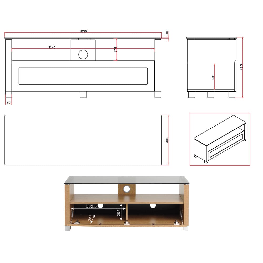 TTAP Elegance TV Cabinet in Oak and Tinted Glass (AVS-L642-1250-3OT)