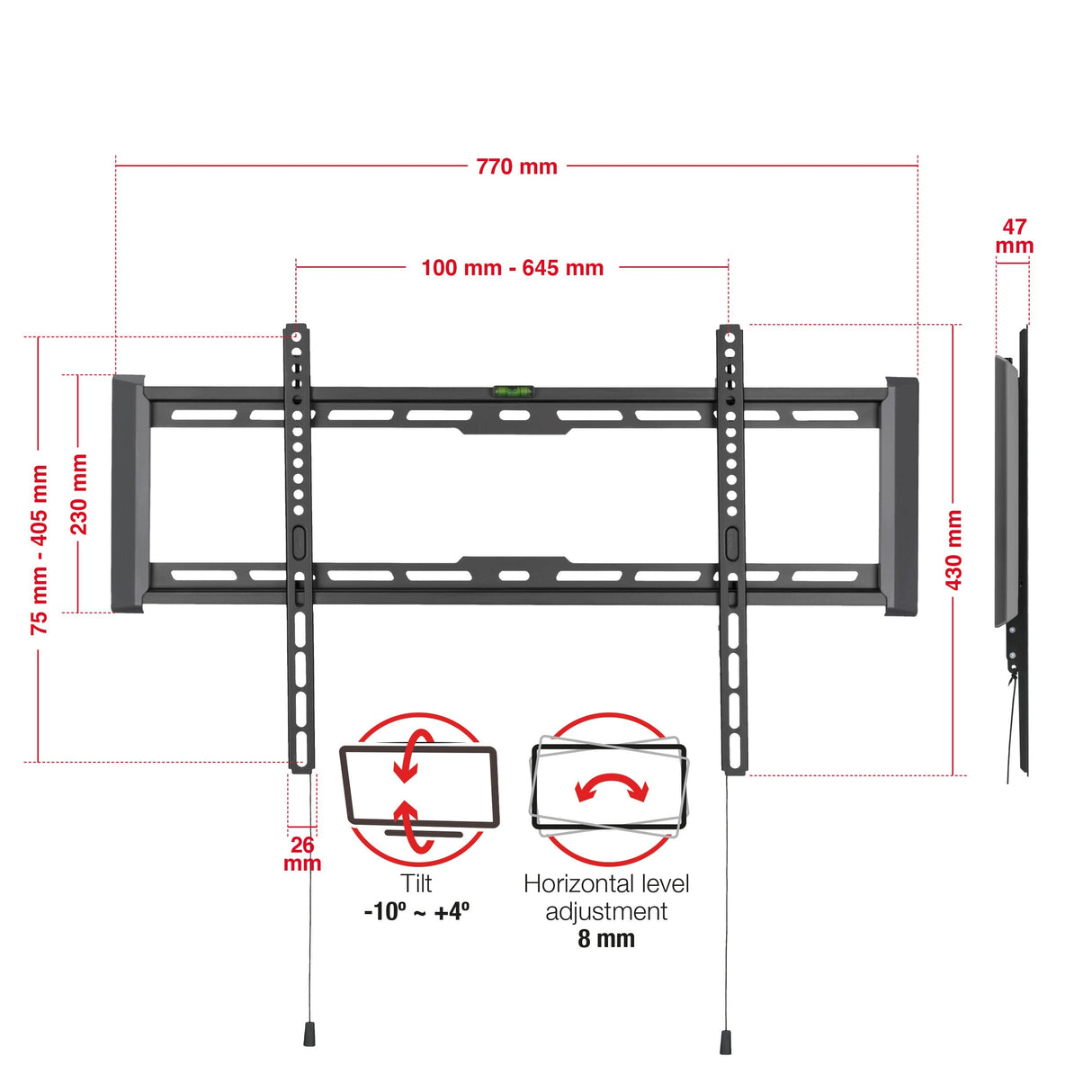 TTAP TTD604TLA Tilting TV Bracket for up to 80 inch with Level Adjustment