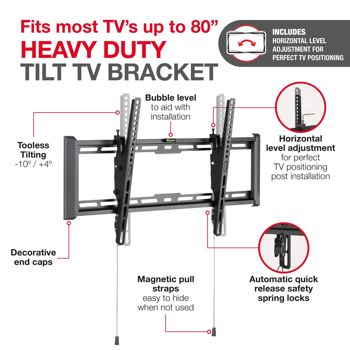 TTAP TTD604TLA Tilting TV Bracket for up to 80 inch with Level Adjustment