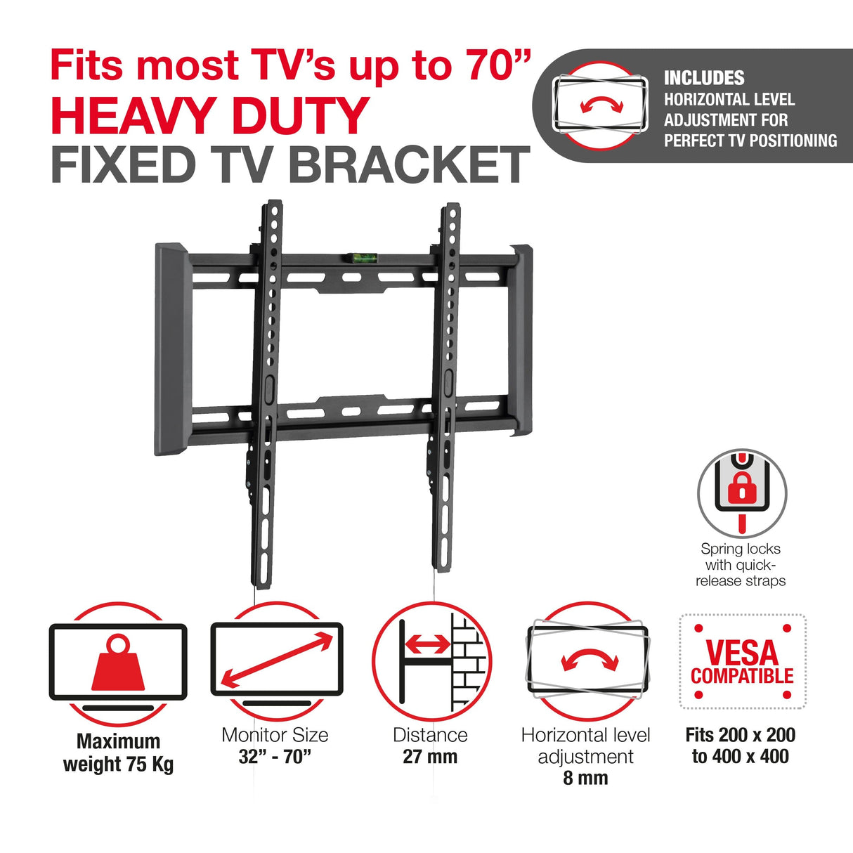TTAP TTD404FLA Flat TV Bracket with level adjustment for up to 70 inch