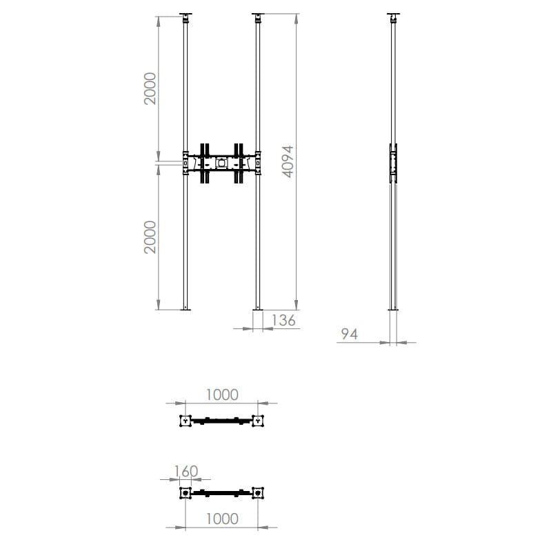 Unicol FCGD1 Goal Post Style Floor-to-Ceiling Back to Back TV Bracket