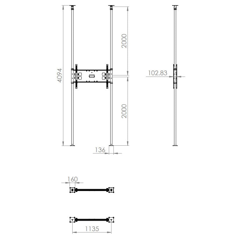Unicol FCGDH Goal Post Style Floor-to-Ceiling Back to Back TV Bracket up to 110"