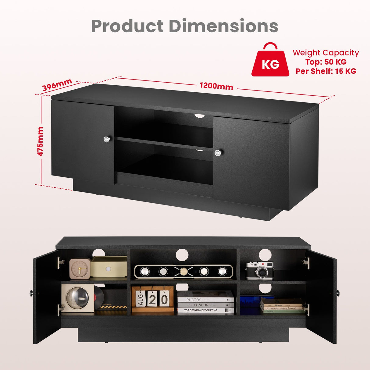 TTAP Venice 120cm Wide Black TV Stand