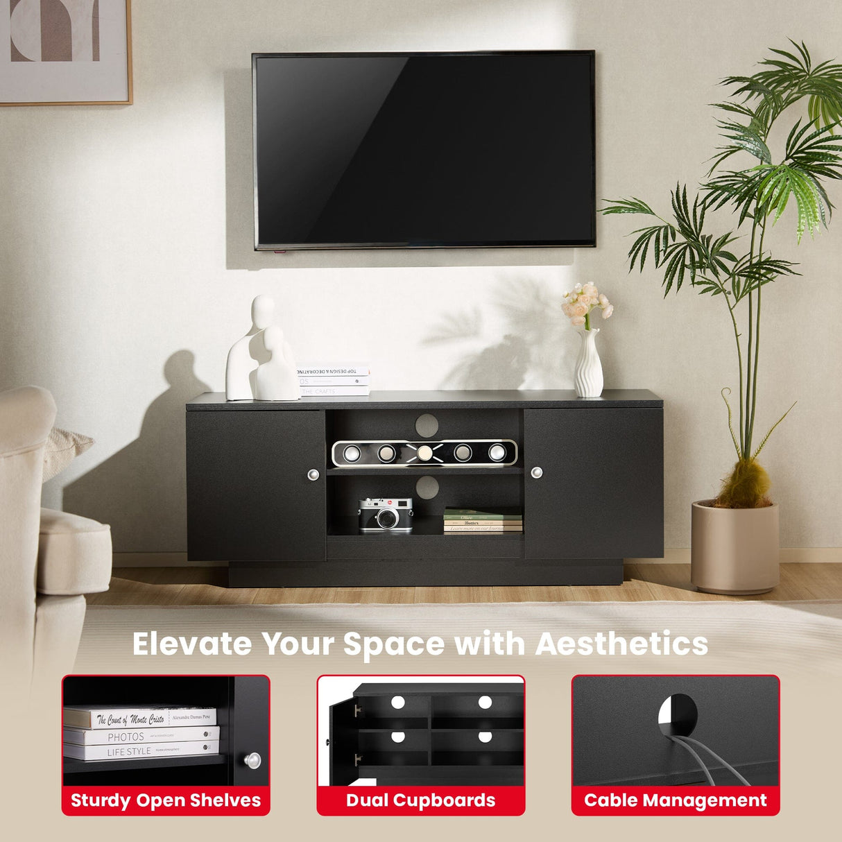 TTAP Venice 120cm Wide Black TV Stand